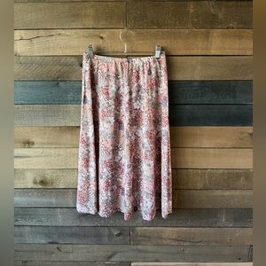 Vintage 70s Floral Midi Skirt Prairie Elastic Waist Pink Blue